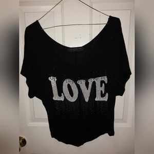 Teens/Women's Black Love T- shirt with Rhinestones. Made by Clas-Sic. Size Small